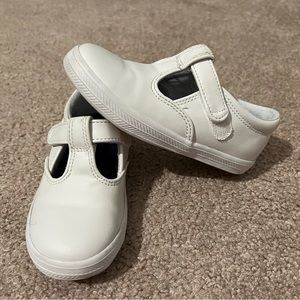 Little Kid's T-Strap White Leather Sneaker